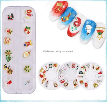 12pcs/box, DIY 3D Nechtov Kamienkami AccessoriesDesigns Vianočný Stromček ponožky, snowflake Nail Art, Ozdoby Zliatiny Kovov
