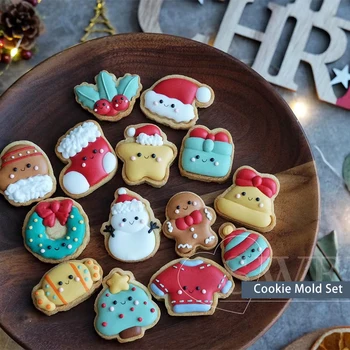 14Pcs/set Mini Roztomilý Vianočné Snehuliak Perník Muž Cookie Formy Opakovane 3D animovaný Fondant Biscuit Pečiatka Piecť Tortu Dekor Nástroje