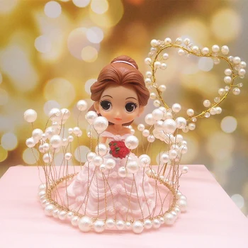 1pc Kovové Pearl Princezná Crown Cake Vňaťou Umelých Perál, Ručné Headdress Svadobnú Tortu Dekorácie Narodeniny Vňaťou Produkt