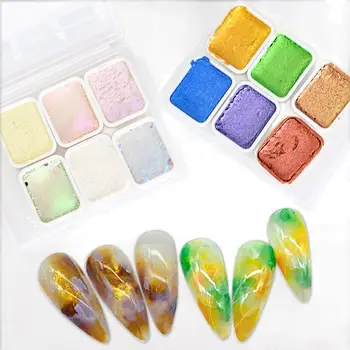 6pcs/Kit Jednorožec Akvarel Pevné Nechty, Glitter Kvet DIY Maľovanie Vody Pigment Chrome Nail Art Dávkovanie Waterglitter EY0597