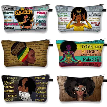 Boh Hovorí, Že Ste / Priatelia Kozmetické Tašky Cartoon Afro Ženy Make-Up Taška Dámy Úložné Priehradky Tašky Dievča Módneho Kozmetická Taštička