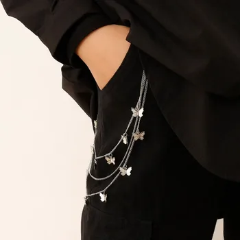 Bohémsky štýl butterfly kovové nohavice reťazec multi-layer háčik pás reťazca hip hop móda unisex džínsy reťazca dekorácie