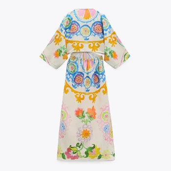 DiYiG ŽENA 2021 začiatku jesene, nové čerstvé sladké ženské oblečenie tvaru otvorené pása kvetov vytlačené bielizeň dlhé šaty ZA