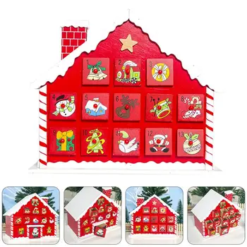 Dvakrát bočné Drevené Kalendár Vianočný Adventný Kalendár So Zásuvkami Dom Ornament