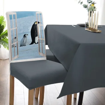 Jedálenské Stoličky Zahŕňa Zobrazenie Okna Antarktída Penguin Stoličky Kryt Spandex Elastické Stoličky Kryt Hotel Svadobné Dodávky