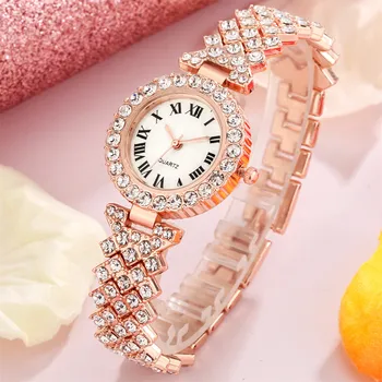 Luxusné Kamienky Dizajn Žien Náramok náramkové hodinky Quartz Rímskymi Číslicami Displeja Biela Dial Módne Hodinky Žena