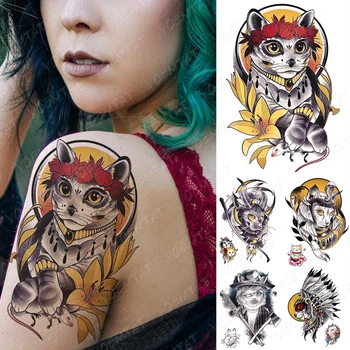 Nepremokavé Dočasné Tetovanie Nálepky Lily Mačka Kvety, Mesiac, Myš Flash Tetovanie Starej Školy, Body Art Rameno Falošné Tetovanie Ženy Muži