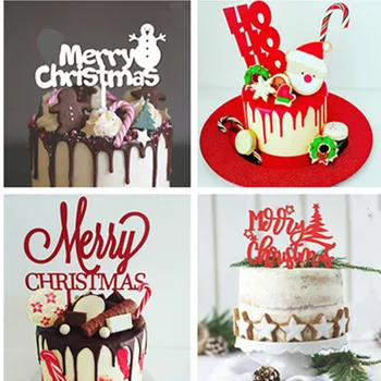 Nové Veselé Vianoce Akryl Tortu Vňaťou Vianočný Stromček Jeleň Akryl Cupcake Vňaťou Pre Xmas Party Vianoce Cake Dekorácie