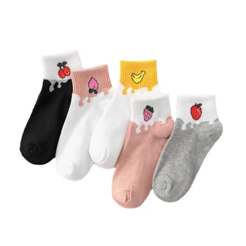Náhodné Farby Jar Leto Bavlnené Ponožky Ženy Tenké Plytké Roztomilý Japonské Low-Cut Ovocie Print Image Trendy dámske Ponožky