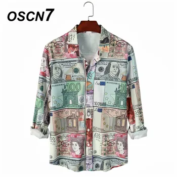 OSCN7 Bežné Tlačené Tričko s Dlhým Rukávom Mužov Vysoká Streetwear 2021 Jeseň Ženy Tričko Retro Košele Harujuku Pánske Tričko 223