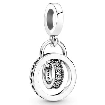 Pôvodné Logo Kruhy S Krištáľovo Prívesok Korálky Fit 925 Sterling Silver Kúzlo Európe Náramok Náramok Diy Šperky
