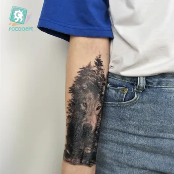 Rocooart Veľké Tetovanie Nálepky Vlk Na Stromoch Falošné Tetovanie Taty Henna Tatouage Body Art Dočasné Tetovanie Samolepky Pre Ženy