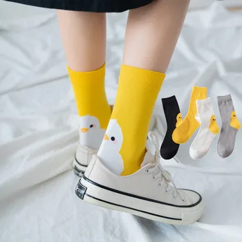 Trendy Cartoon Ženy Ponožky Animal Malé Žlté Kurča Japonský Trubice Ponožky kórejský Roztomilé Kačica Študent Bavlnené Ponožky Sox pop zásuvky