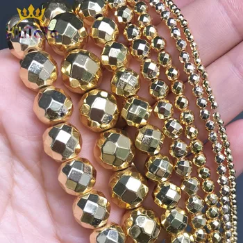 Tvárou Prírodný Kameň Zlato Hematite Kolo Voľné Dištančné Korálky Pre Šperky, Takže DIY Náramok Príslušenstvo 15