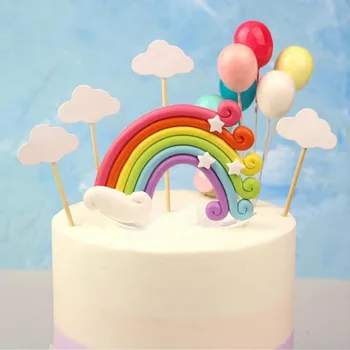 Vtipné Farebné 3D Rainbow Mraky Happy Birthday Cake Vňaťou Svadobné Baby Sprcha Tortu Wrapper Strana Dodávky