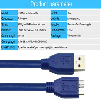 1,5 m 3m 5m USB 3.0 Typ A-Micro B Rozšírenie Dátového Kábla 5Gbps Rýchle USB Kábel Pre Externý Pevný Disk Samsung S5 Note3