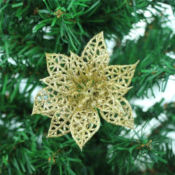 1 ks Zlata prášku plastové kvet, Vianočné dekorácie, veľkosť 7 CM Vianočný strom súčasnosti ozdobami DIY strany výrobné príslušenstvo