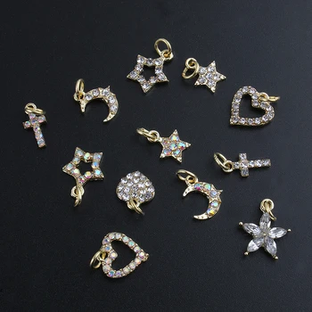 10PCS Diamond Kovový Klinec Umenie Charms Star/Srdce/Mesiac/Cross je Luxusný Drahokamu Nechty Dekor 3D Zlaté Šperky Manikúra Príslušenstvo#1