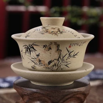 130ml Teaware Starožitné Hrubo Keramiku, Ručne Maľované Gaiwan Šálku Čaju Keramiky Pohár Kung Fu Čaj Nastaviť Misy Čínsky Čajový Majster Pohár Tureen