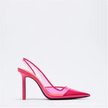 2021 Nový Európsky a Americký štýl módy avant-garde Rose červené topánky transparentné plytké poukázal na vysoké podpätky Jednej topánky