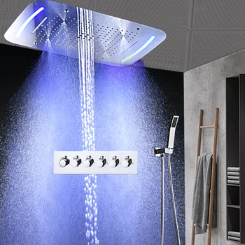 2022 Zapustené Stropné Vodopád Sprcha Set Vysoký Prietok LED Dážď, Hmlu, Sprcha facuets Súpravy Batrhroom 5 Funkcií Ventil Zmiešavacej batérie