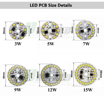 220V LED PCB 9W Dia40mm SMD2835 810lm LED Modul, Hliníkové svietidlo doska S Smart IC Ovládač Žiarovka Dosky Dowlight Zdroj Teplej/Biela