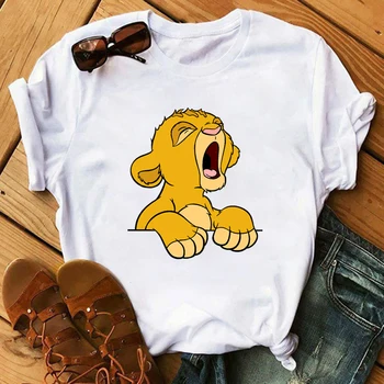 Disney Cute Lion King Tlačiť T-shirt Ženy Voľné Krátky Rukáv Hakuna Matata Zábavnej Zhora Tee 90. rokov Cartoon Disney Simba Oblečenie 9849