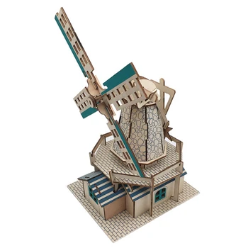 Holandský veterný Mlyn 3D Puzzle, Drevené Hračky, Laserové Rezanie Pílou Deti Montáž Vzdelávacieho Drevené Hračky pre Deti Darček