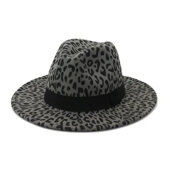 Leopard Čierny Pás Ženy Fedora Klobúk Tlač Panama plstený klobúk Spp Polyester Široký Okraj Mužov Jazz Klobúky veľkoobchod