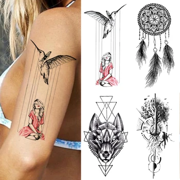Nepremokavé Dočasné Tetovanie Nálepky Holka Vták Kvety Flash Tetovanie Kvety Ruže Lotus Body Art Rameno Falošné Rukáv Tetovanie Ženy