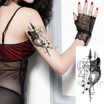 Nepremokavé Dočasné Tetovanie Nálepky vlk hlavu zvierat trojuholník geometrické vzory Falošné Tetovanie Flash Tetovanie pre Dievča Ženy Muži
