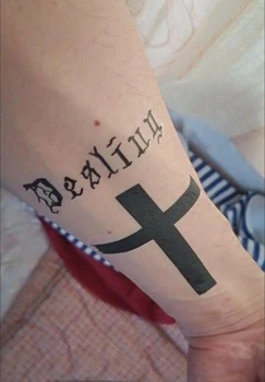 Nové Diablo Kríž Dočasné Tetovanie Nálepky Muži Ženy Nepremokavé Anglický List Ruky Body Art Falošné Tetovanie Na Zápästí Arm Tattoo Nálepky