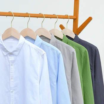 Nový Návrhár pevné zelené tričko mužov značky módnych bavlnená posteľná bielizeň, košele mužskej 5 farieb dlhým rukávom pánske tričko overhemd košieľka