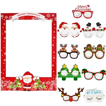 Papier Photo Frame Okuliare Photobooth Rekvizity 2021 Veselé Vianočné Dekorácie Pre Domov Xmas Party Darček 2022 Nový Rok