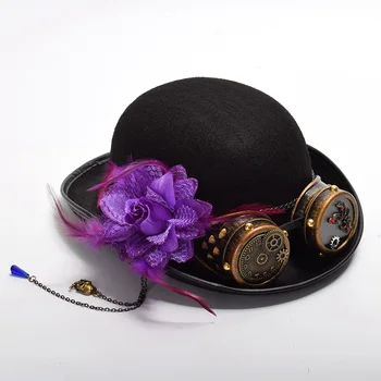 Retro Punk Unisex Strán Black Hat Vintage Steampunk Zariadenia S Gotický Okuliare Cylinder