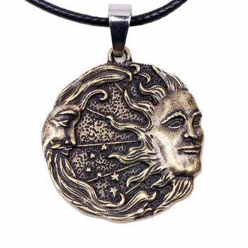 Slnko, Mesiac, Hviezdy Amulet Solárne Luna Prívesok Náhrdelník Pohanské Wicca Duchovný Šperky Darček Muži Ženy Starožitné Zlaté