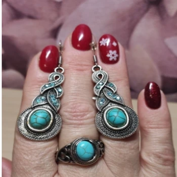 Strieborná Farba Kovových Prírodné Tyrkysové Zásnubné Prstene pre Ženy, Mužov Vintage Šperky 2021 Hot Predaj Strany Krúžok