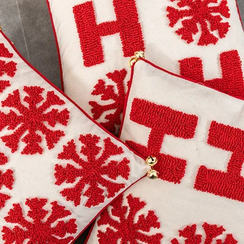 Vianočné obliečky na Vankúše Červený Sneh Kruhu Velvet Všívaných Vankúš FourCorners S Zvony Čistej Bavlny Námestie nový rok Vankúše